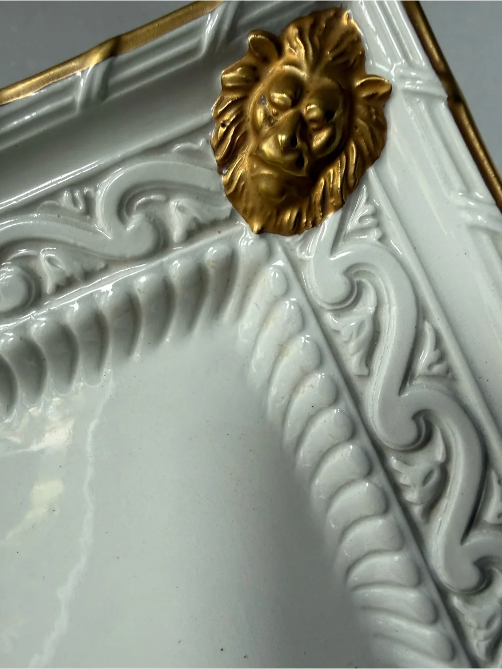 Vintage Italian White & Gold Ceramic Square Tray / Catchall